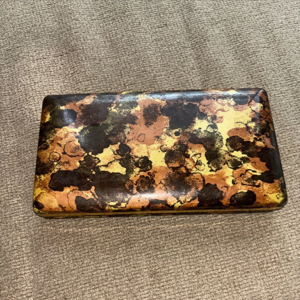 Vtg Mele Clamshell Travel Earring Case - Tortoise Shell Gold